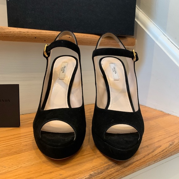NIB Prada Black Suede Peep Toe Pumps - Picture 3 of 8